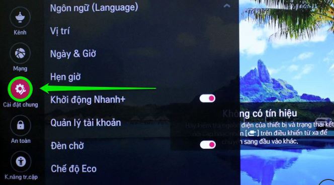 cài đặt thời gian trên tivi LG