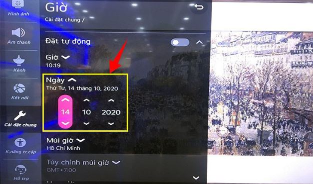 cài đặt thời gian trên tivi LG