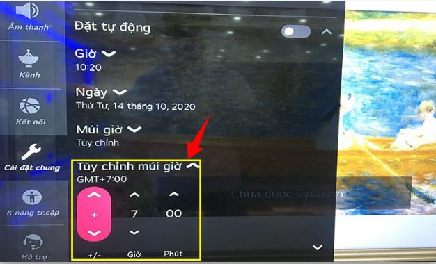 cài đặt thời gian trên tivi LG