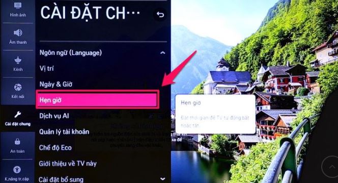 hẹn giờ trên tivi LG