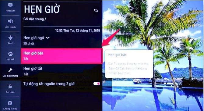 hẹn giờ trên tivi LG