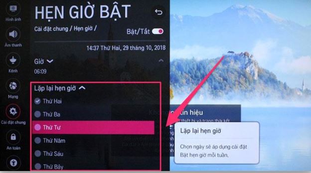 hẹn giờ trên tivi LG