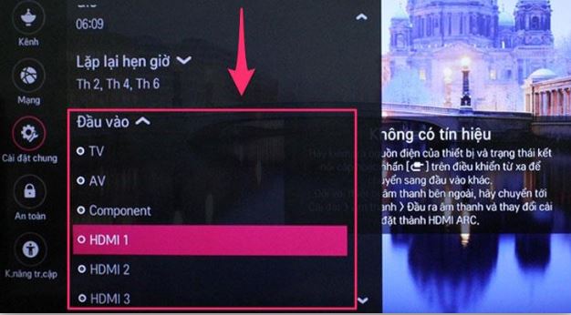 hẹn giờ trên tivi LG