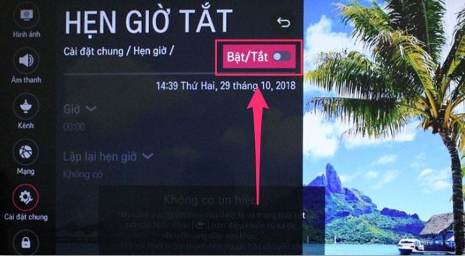 hẹn giờ trên tivi LG