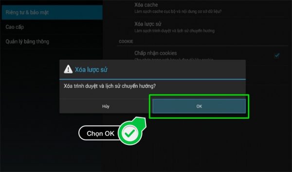 Xóa lịch sử duyệt Web trên tivi TCL